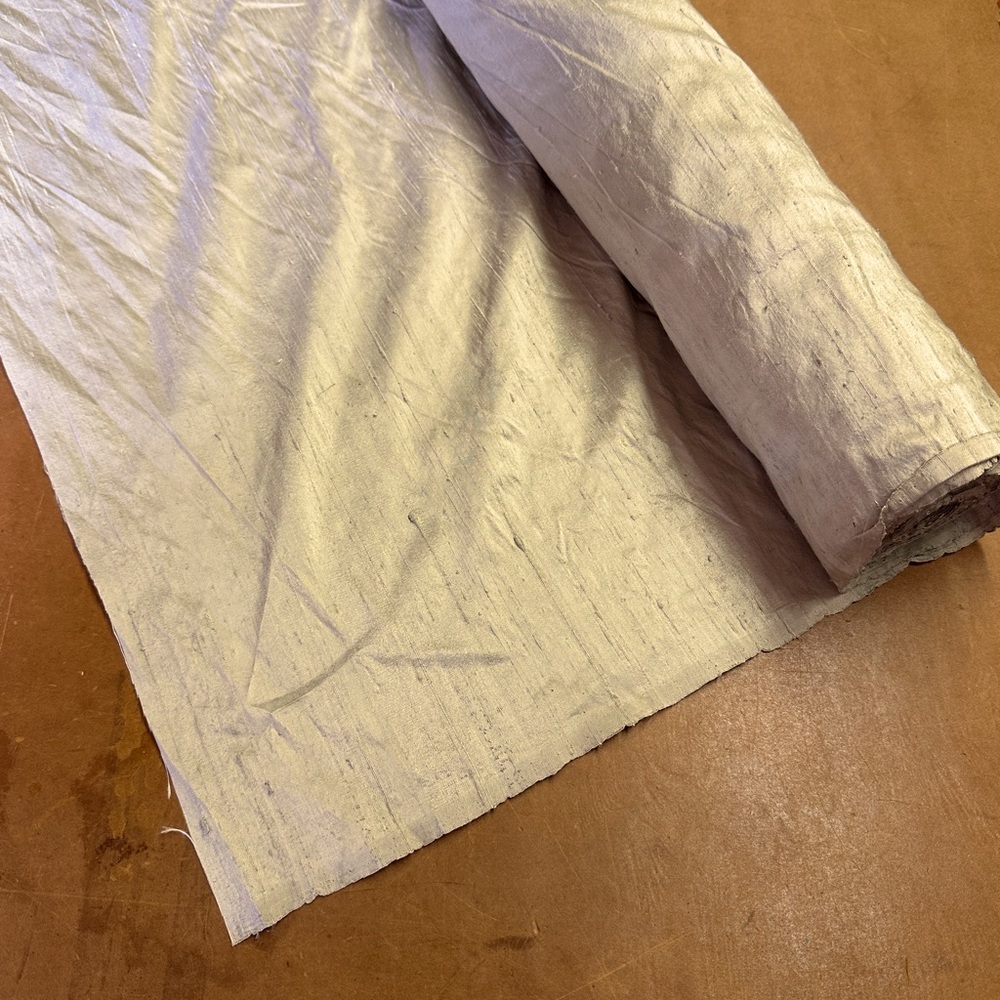 10 yds taupe/silver shantung silk.